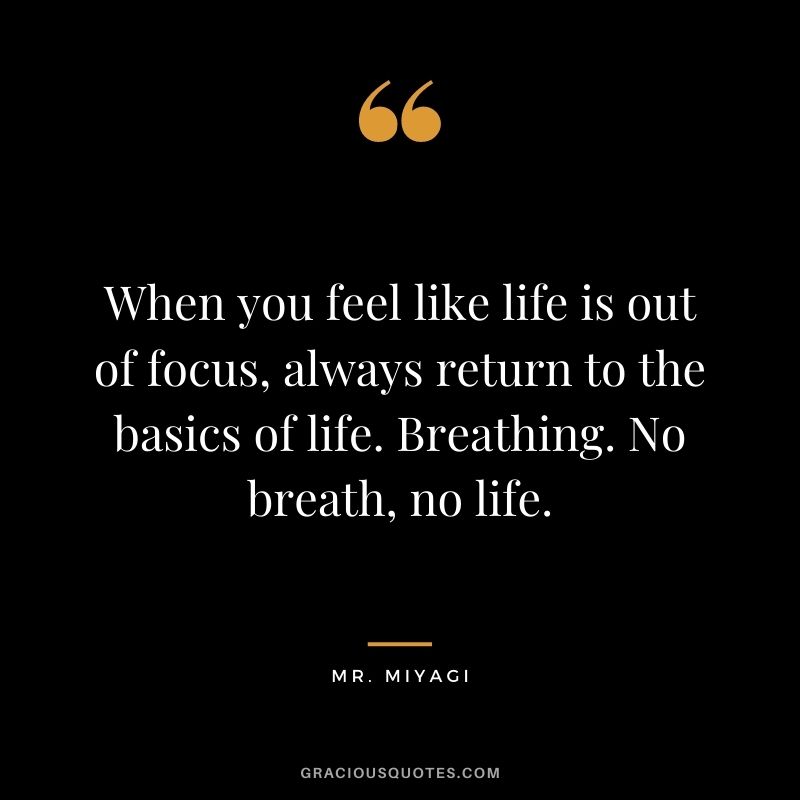 When you feel like life is out of focus, always return to the basics of life. Breathing. No breath, no life. – Mr. Miyagi