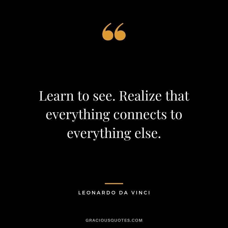 Learn to see. Realize that everything connects to everything else. - Leonardo da Vinci