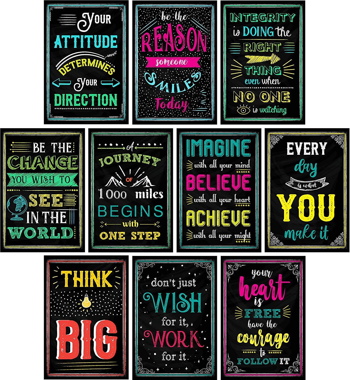 Motivational Wall Art for Classroom and Office (Bundle of 10)