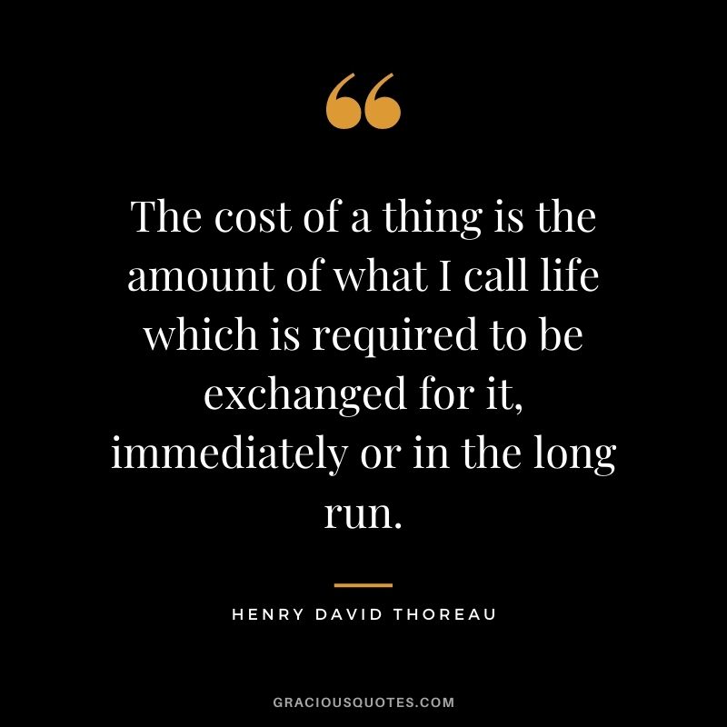 The cost of a thing is the amount of what I call life which is required to be exchanged for it, immediately or in the long run. – Henry David Thoreau