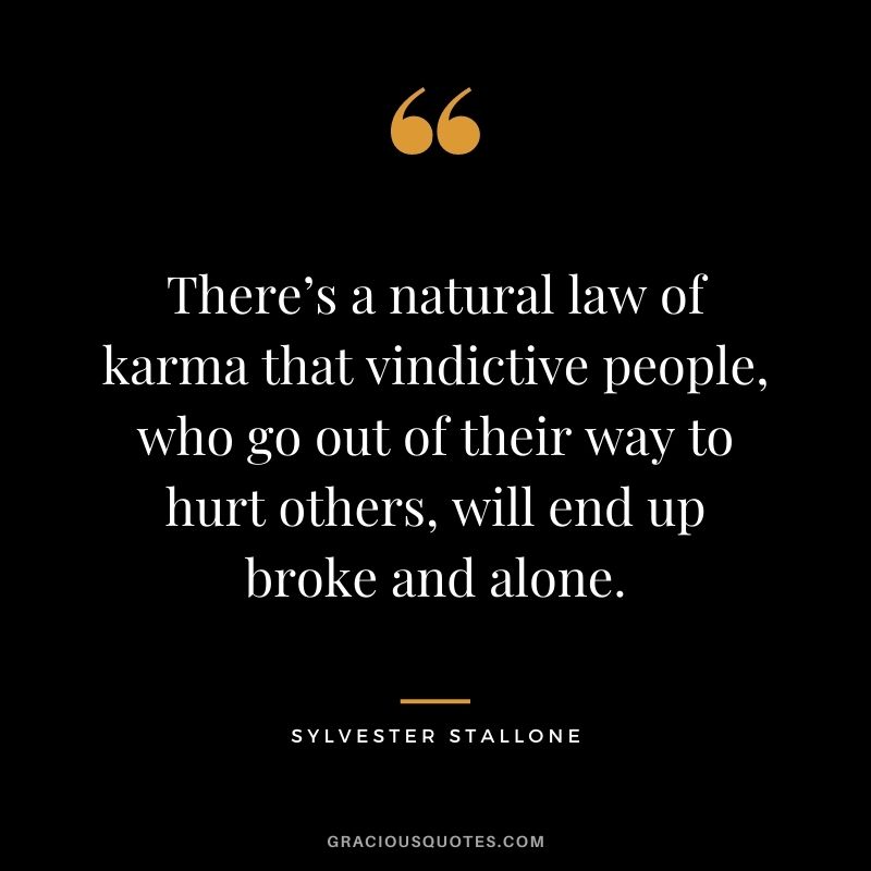 There’s a natural law of karma that vindictive people, who go out of their way to hurt others, will end up broke and alone. - Sylvester Stallone