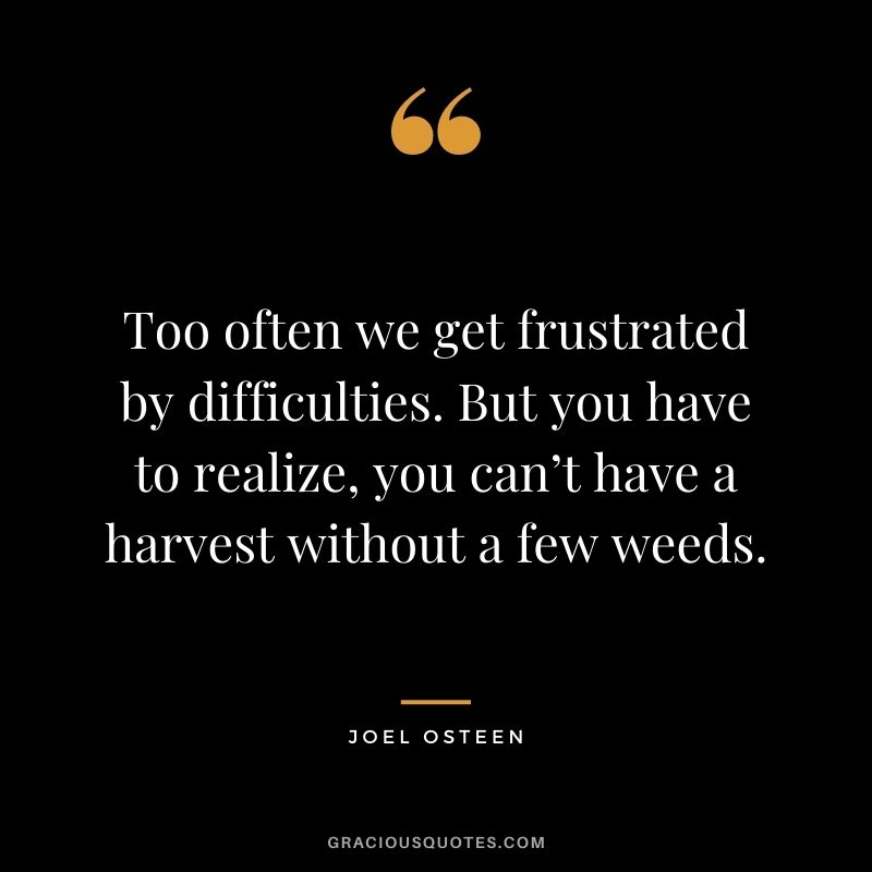 Too often we get frustrated by difficulties. But you have to realize, you can’t have a harvest without a few weeds.