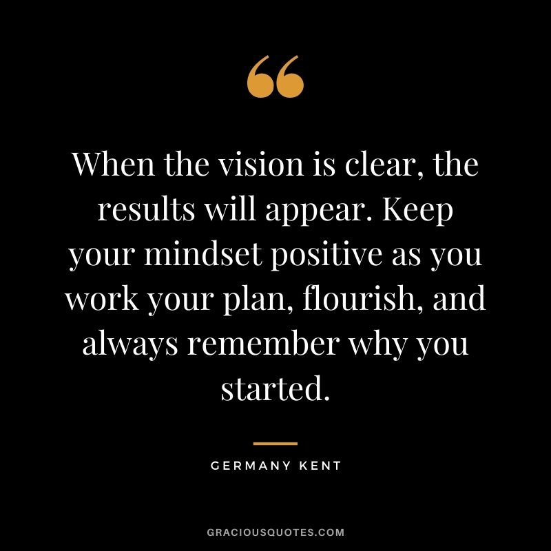 When the vision is clear, the results will appear. Keep your mindset positive as you work your plan, flourish, and always remember why you started.