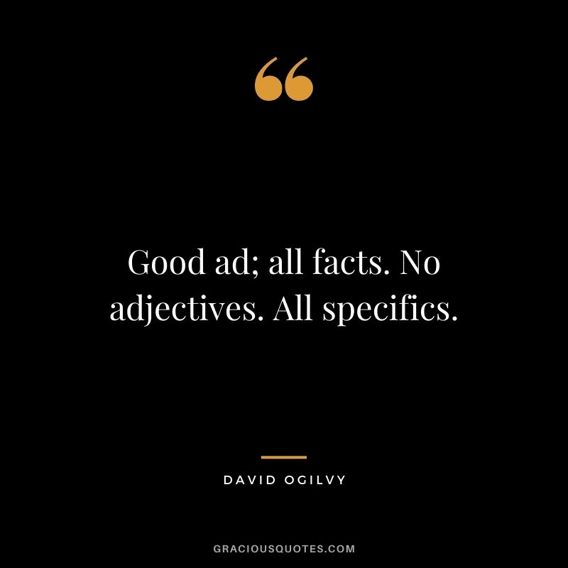 Good ad; all facts. No adjectives. All specifics.