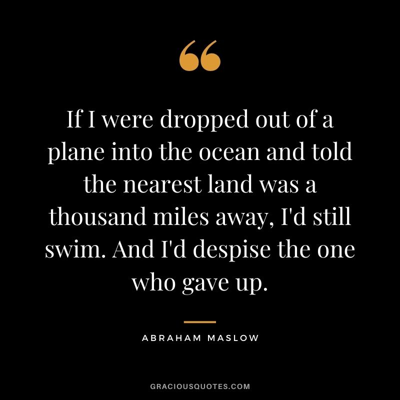 If I were dropped out of a plane into the ocean and told the nearest land was a thousand miles away, I'd still swim. And I'd despise the one who gave up.