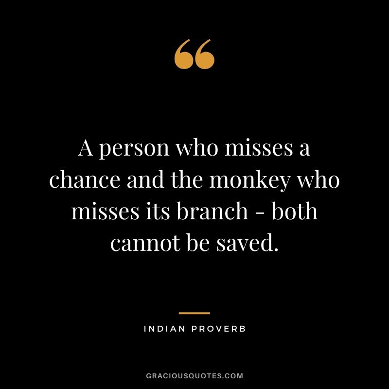 A person who misses a chance and the monkey who misses its branch - both cannot be saved. - Indian Proverb