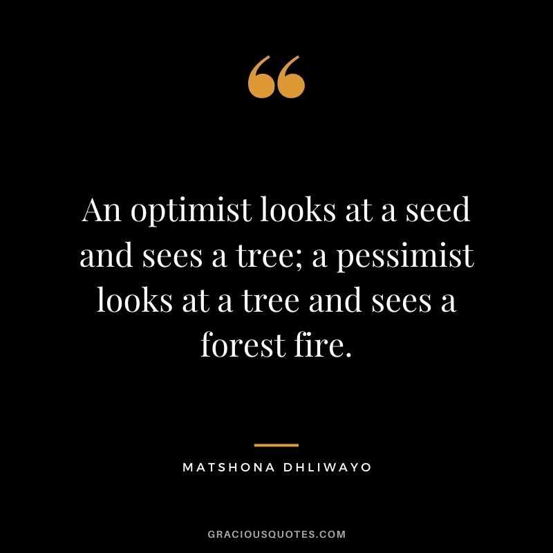 An optimist looks at a seed and sees a tree; a pessimist looks at a tree and sees a forest fire.
