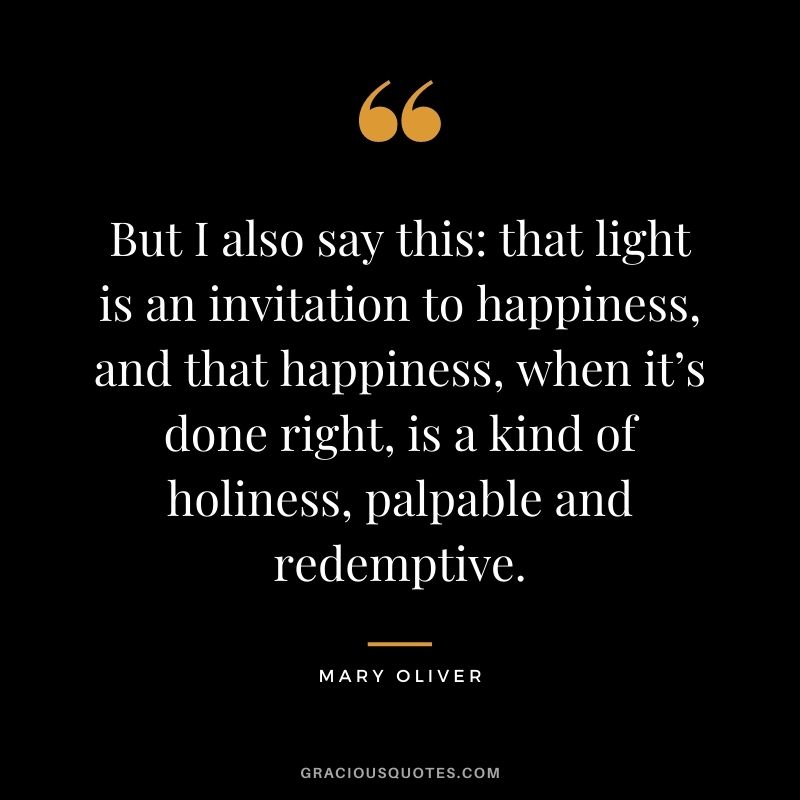 But I also say this: that light is an invitation to happiness, and that happiness, when it’s done right, is a kind of holiness, palpable and redemptive.