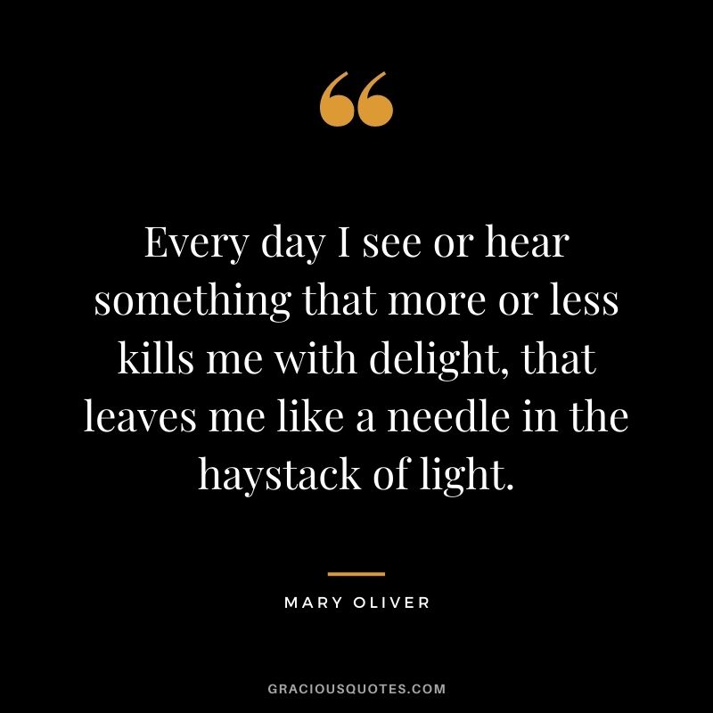 Every day I see or hear something that more or less kills me with delight, that leaves me like a needle in the haystack of light.