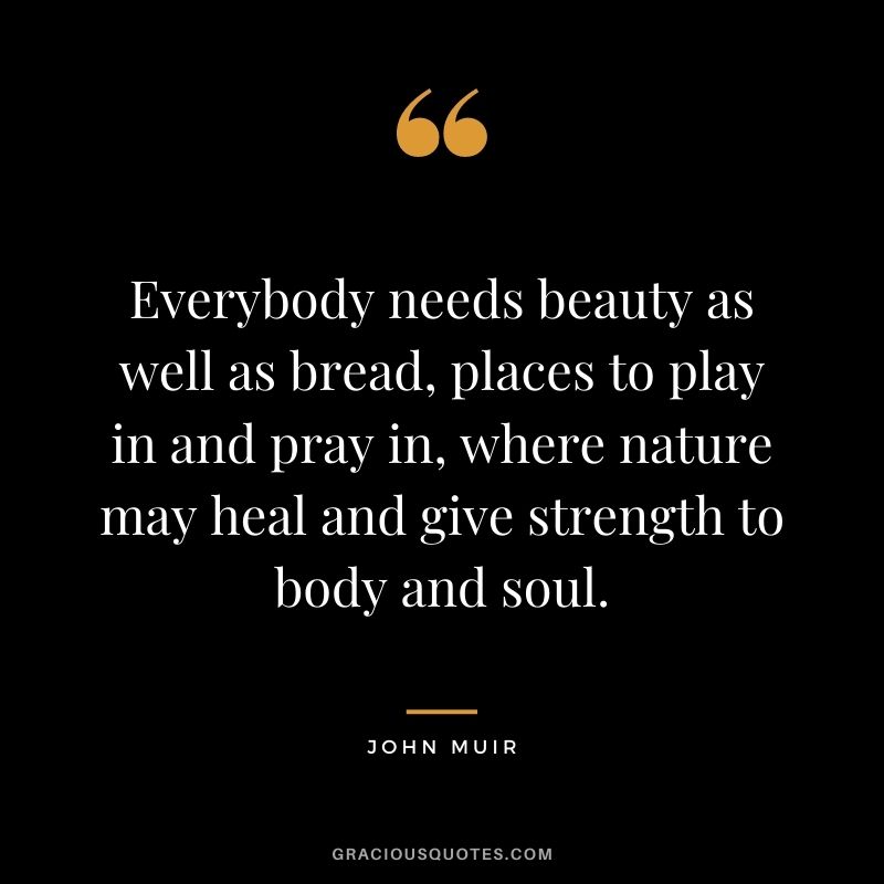 Everybody needs beauty as well as bread, places to play in and pray in, where nature may heal and give strength to body and soul.