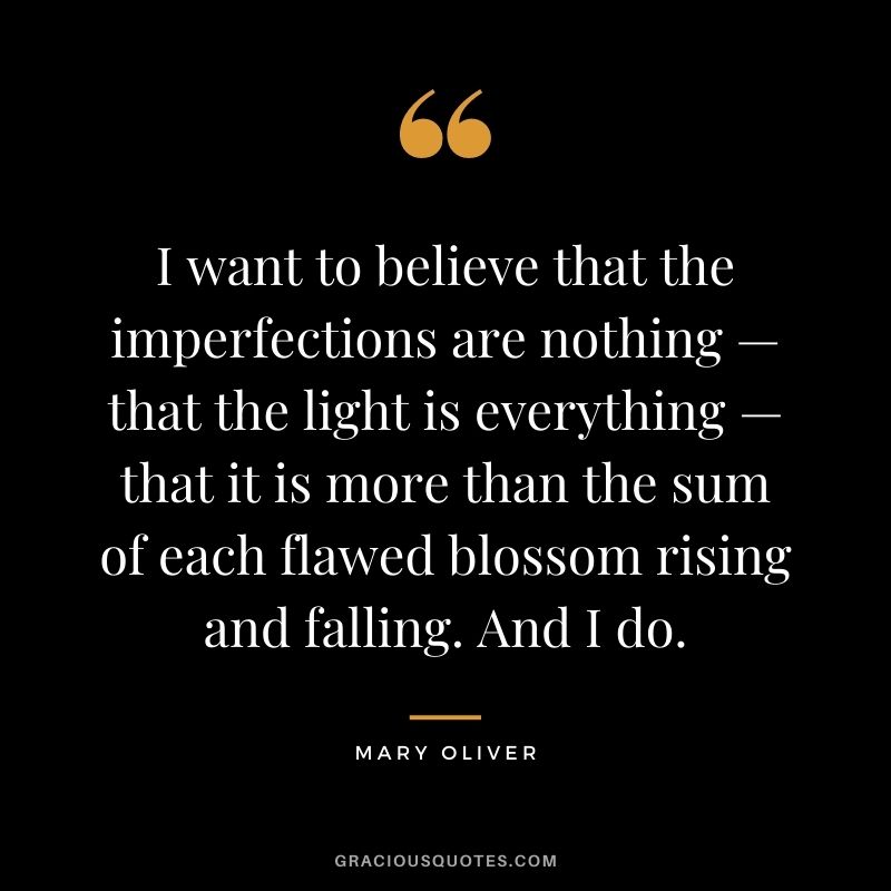I want to believe that the imperfections are nothing — that the light is everything — that it is more than the sum of each flawed blossom rising and falling. And I do.