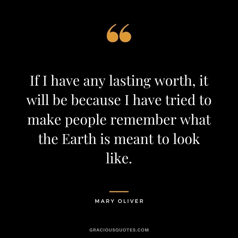 If I have any lasting worth, it will be because I have tried to make people remember what the Earth is meant to look like.