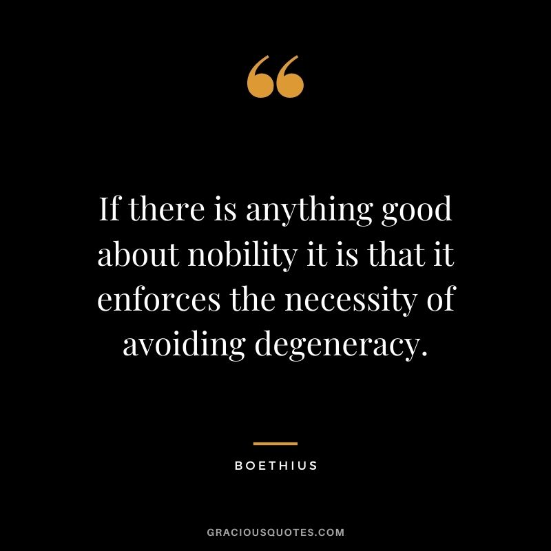 If there is anything good about nobility it is that it enforces the necessity of avoiding degeneracy.