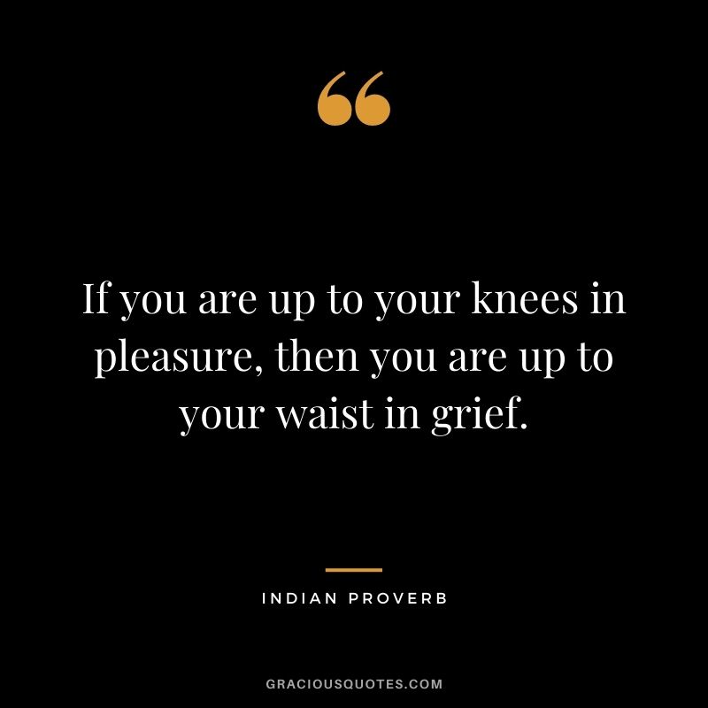 If you are up to your knees in pleasure, then you are up to your waist in grief. 