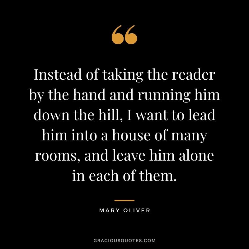 Instead of taking the reader by the hand and running him down the hill, I want to lead him into a house of many rooms, and leave him alone in each of them.