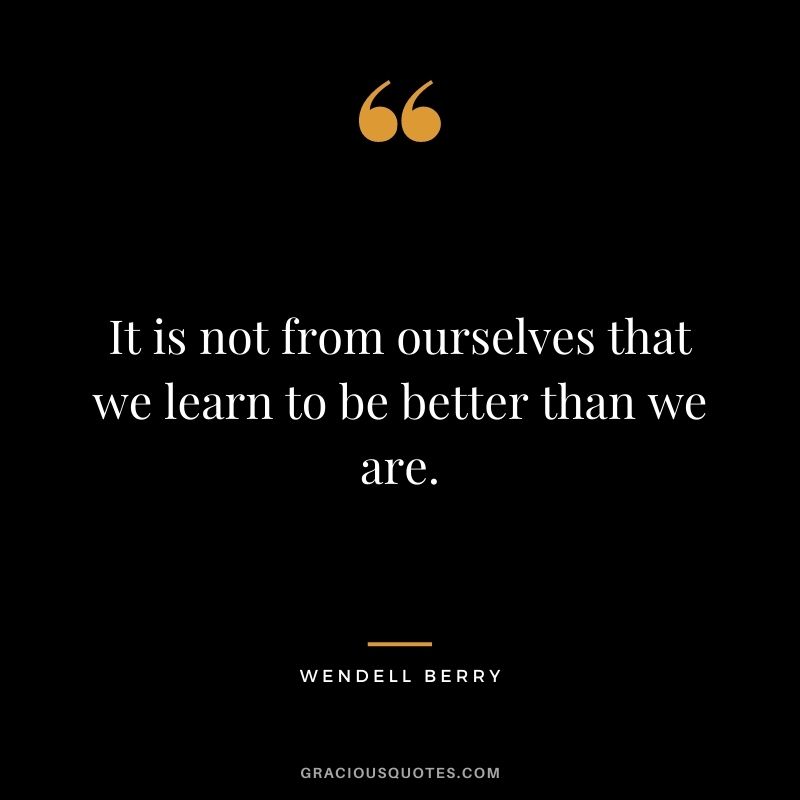 It is not from ourselves that we learn to be better than we are.
