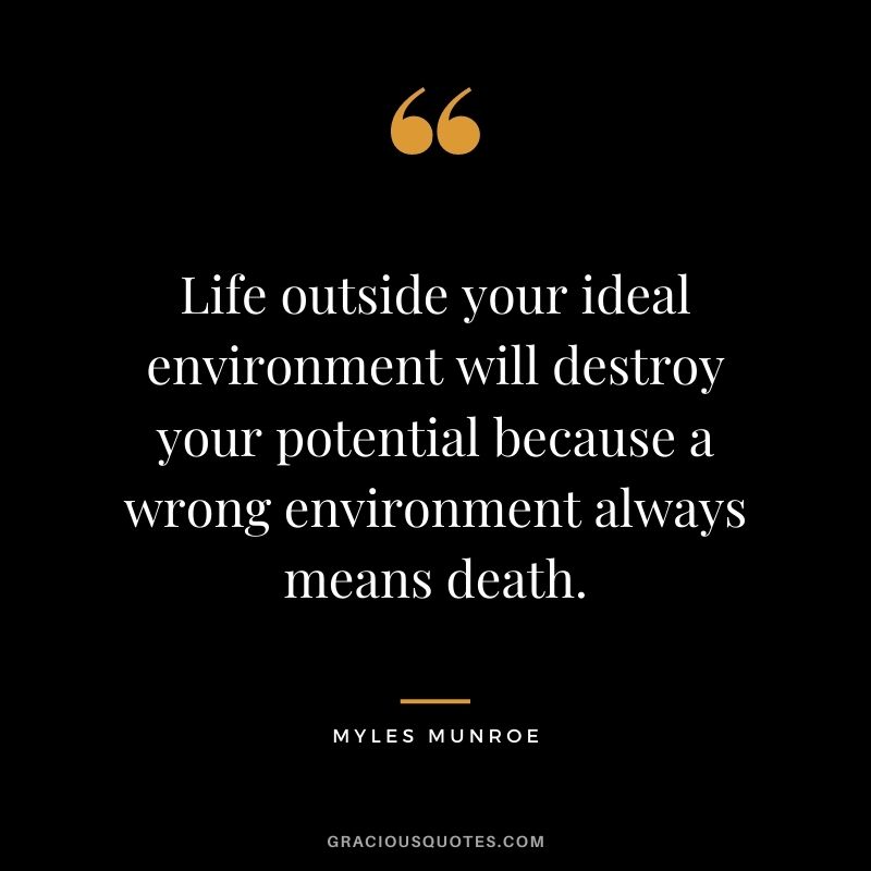Life outside your ideal environment will destroy your potential because a wrong environment always means death.