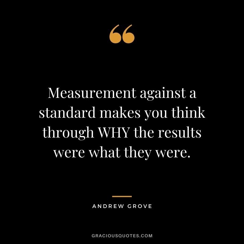 Measurement against a standard makes you think through WHY the results were what they were.
