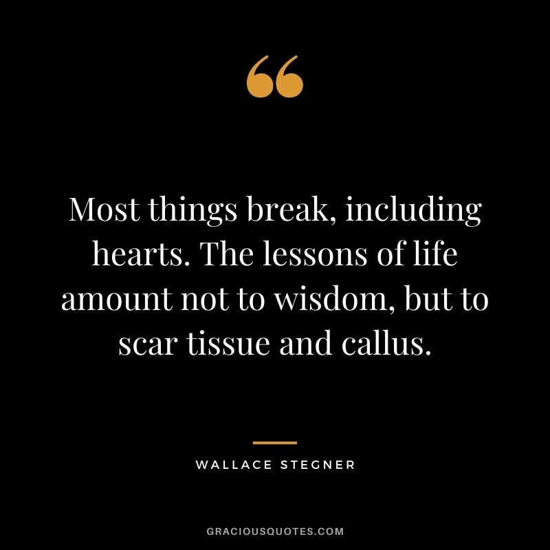 Most things break, including hearts. The lessons of life amount not to wisdom, but to scar tissue and callus.