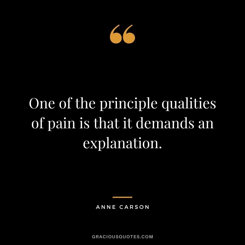 One of the principle qualities of pain is that it demands an explanation.