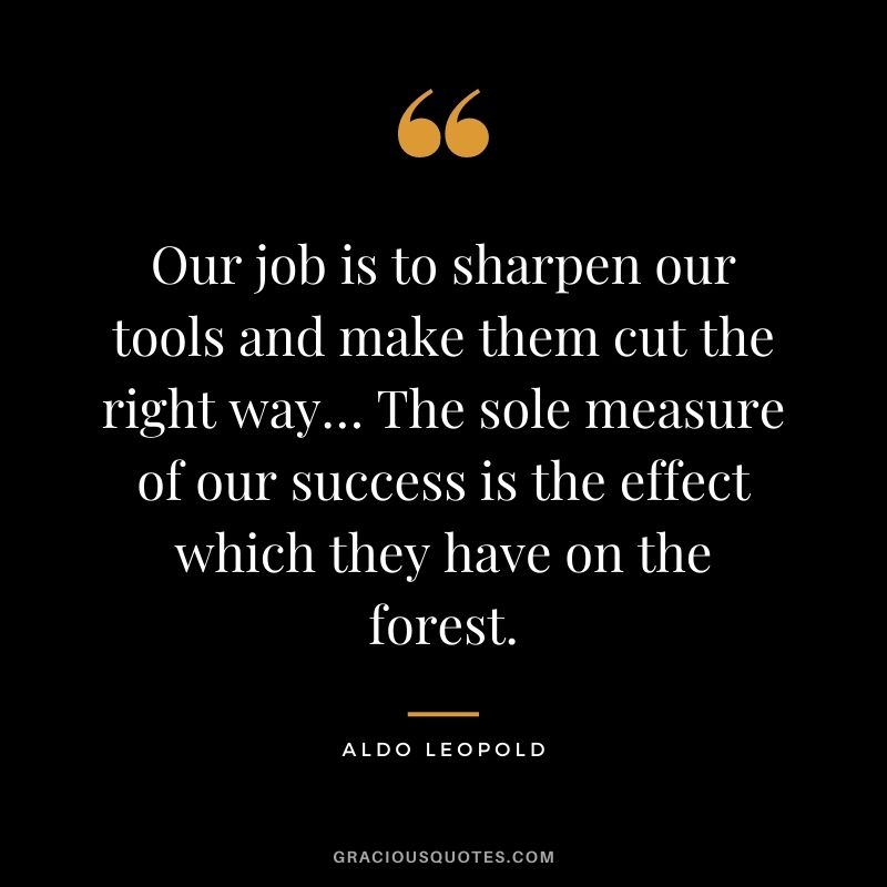 Our job is to sharpen our tools and make them cut the right way… The sole measure of our success is the effect which they have on the forest.