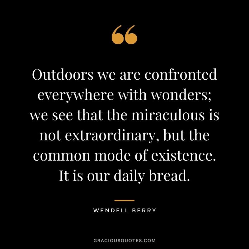 Outdoors we are confronted everywhere with wonders; we see that the miraculous is not extraordinary, but the common mode of existence. It is our daily bread.