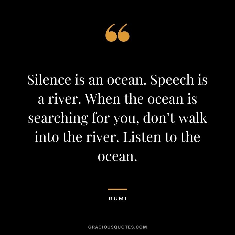 Silence is an ocean. Speech is a river. When the ocean is searching for you, don’t walk into the river. Listen to the ocean.
