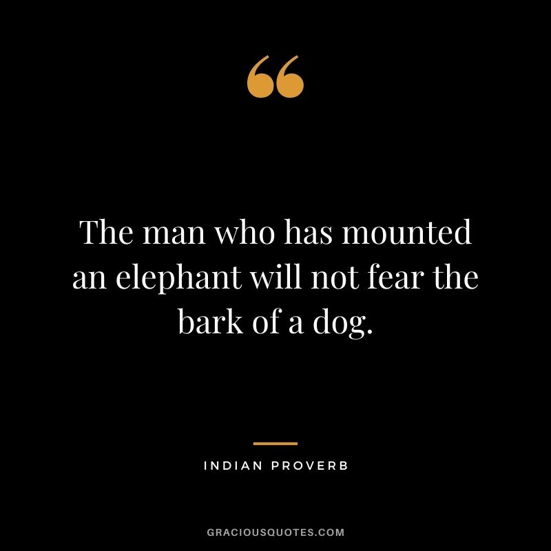The man who has mounted an elephant will not fear the bark of a dog.