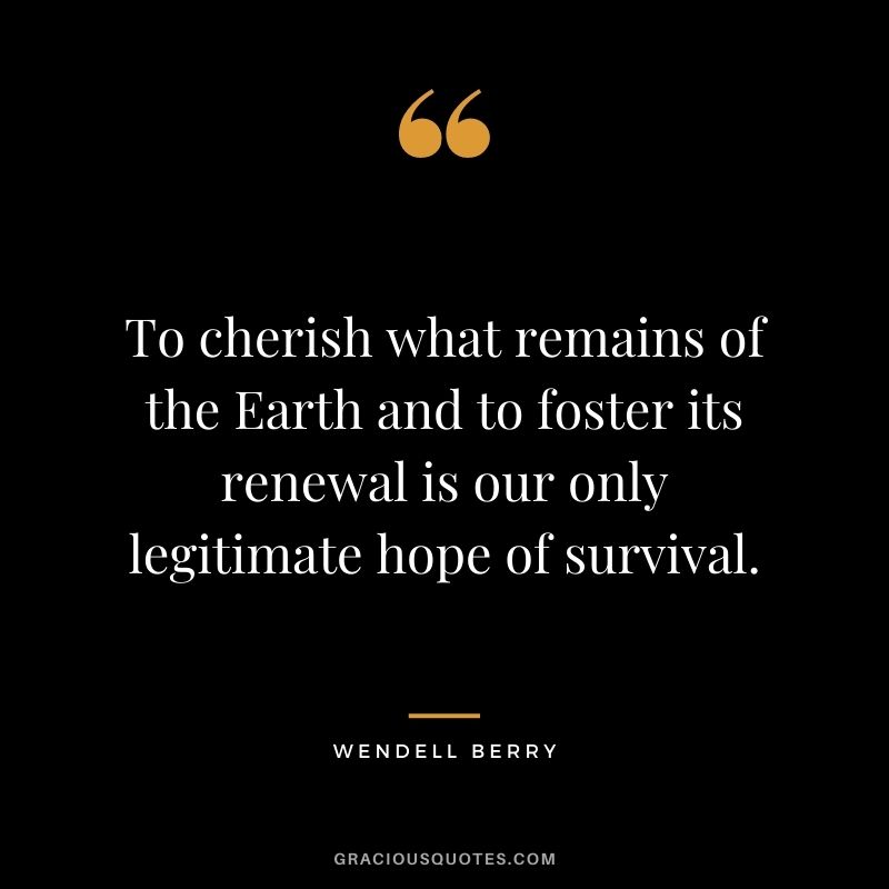 To cherish what remains of the Earth and to foster its renewal is our only legitimate hope of survival.