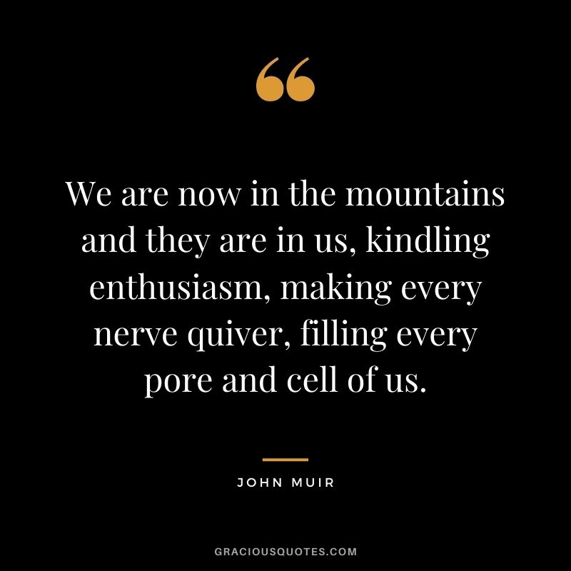 We are now in the mountains and they are in us, kindling enthusiasm, making every nerve quiver, filling every pore and cell of us.