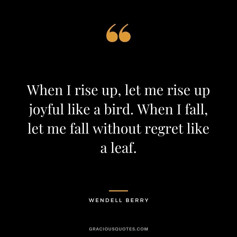 When I rise up, let me rise up joyful like a bird. When I fall, let me fall without regret like a leaf.