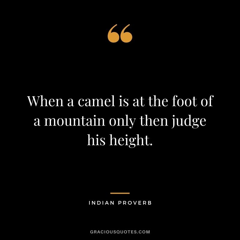 When a camel is at the foot of a mountain only then judge his height.