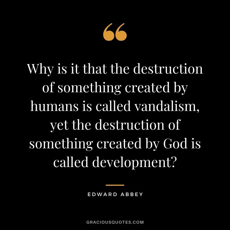 Why is it that the destruction of something created by humans is called vandalism, yet the destruction of something created by God is called development?