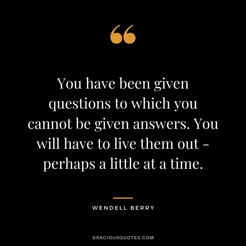 You have been given questions to which you cannot be given answers. You will have to live them out - perhaps a little at a time.