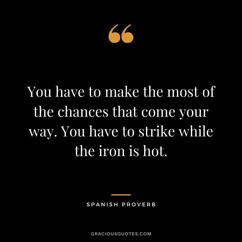 You have to make the most of the chances that come your way. You have to strike while the iron is hot. - Spanish Proverb