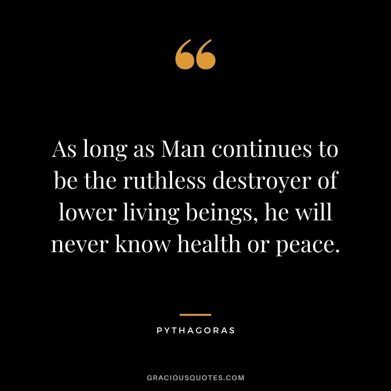 As long as Man continues to be the ruthless destroyer of lower living beings, he will never know health or peace.