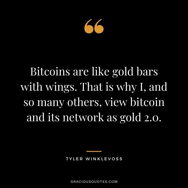 Bitcoins are like gold bars with wings. That is why I, and so many others, view bitcoin and its network as gold 2.0. - Tyler Winklevoss