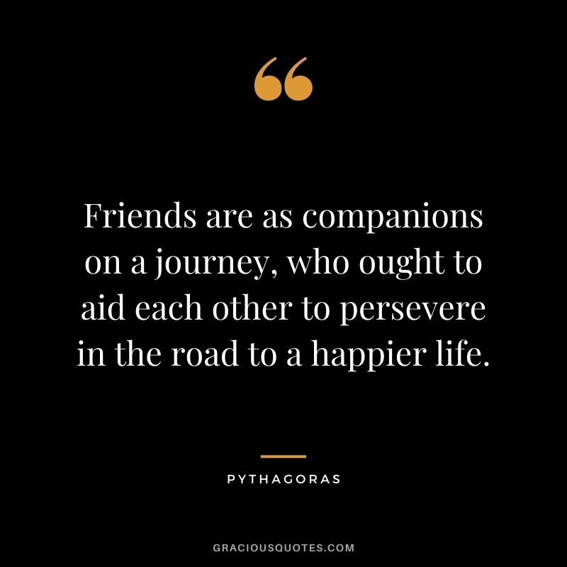 Friends are as companions on a journey, who ought to aid each other to persevere in the road to a happier life.