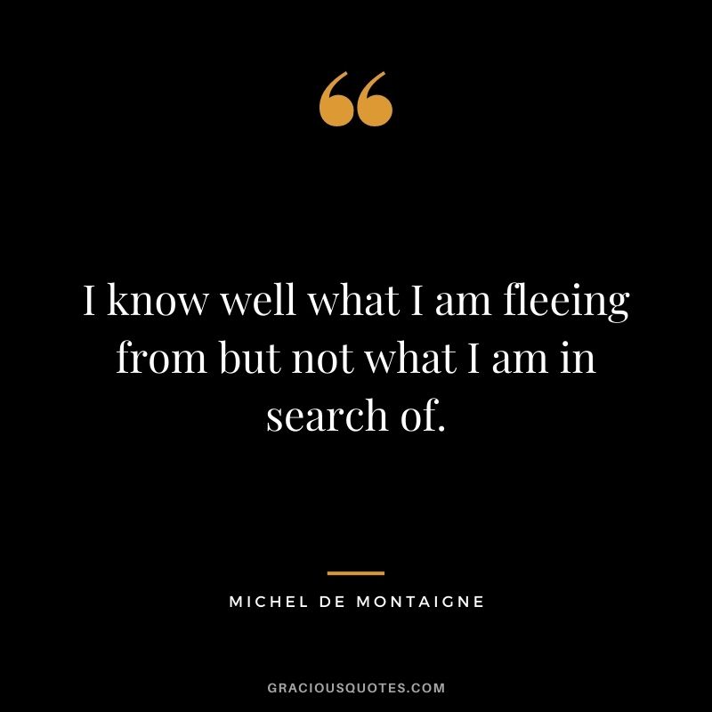 I know well what I am fleeing from but not what I am in search of.