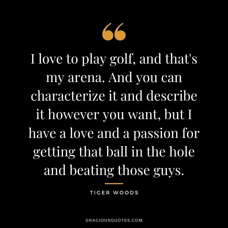 I love to play golf, and that's my arena. And you can characterize it and describe it however you want, but I have a love and a passion for getting that ball in the hole and beating those guys.
