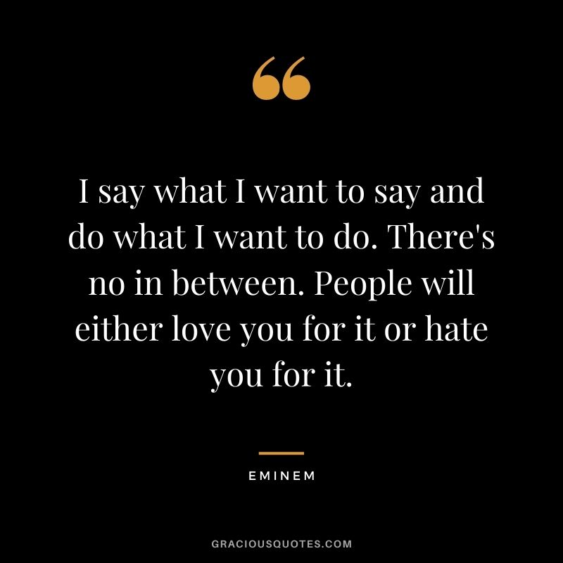 I say what I want to say and do what I want to do. There's no in between. People will either love you for it or hate you for it.