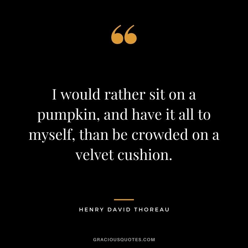 I would rather sit on a pumpkin, and have it all to myself, than be crowded on a velvet cushion. ― Henry David Thoreau