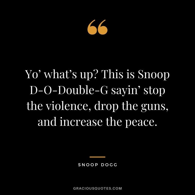 Yo’ what’s up? This is Snoop D-O-Double-G sayin’ stop the violence, drop the guns, and increase the peace.