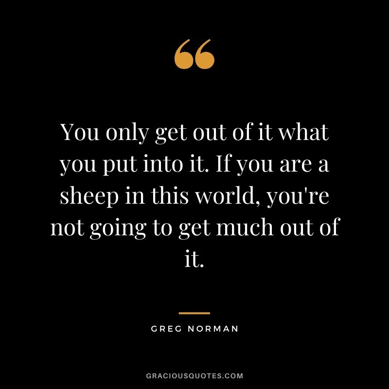 You only get out of it what you put into it. If you are a sheep in this world, you're not going to get much out of it.