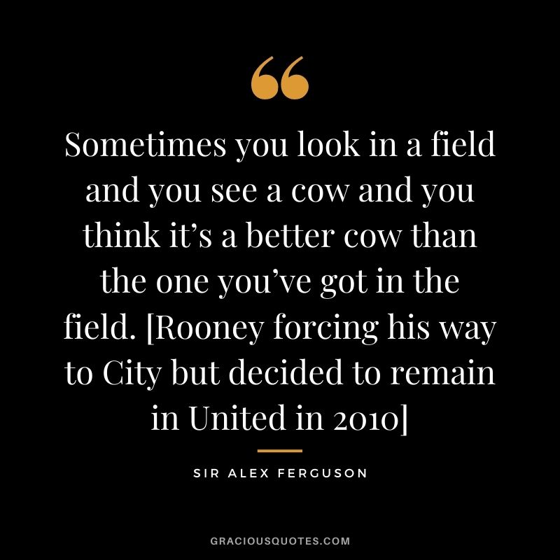 Sometimes you look in a field and you see a cow and you think it’s a better cow than the one you’ve got in the field. [Rooney forcing his way to City but decided to remain in United in 2010]