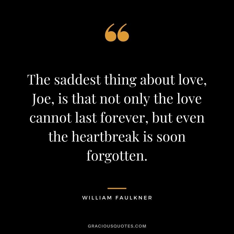 The saddest thing about love, Joe, is that not only the love cannot last forever, but even the heartbreak is soon forgotten.