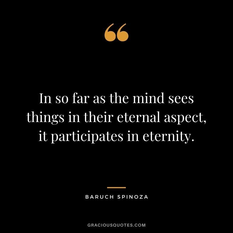 In so far as the mind sees things in their eternal aspect, it participates in eternity.