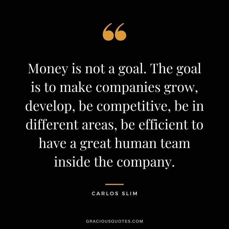 Money is not a goal. The goal is to make companies grow, develop, be competitive, be in different areas, be efficient to have a great human team inside the company.