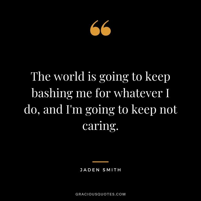 The world is going to keep bashing me for whatever I do, and I'm going to keep not caring.