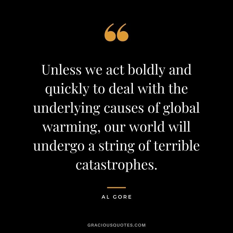 Unless we act boldly and quickly to deal with the underlying causes of global warming, our world will undergo a string of terrible catastrophes.